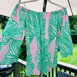 Lilly Pulitzer Vibrant Pink and Green Print Top